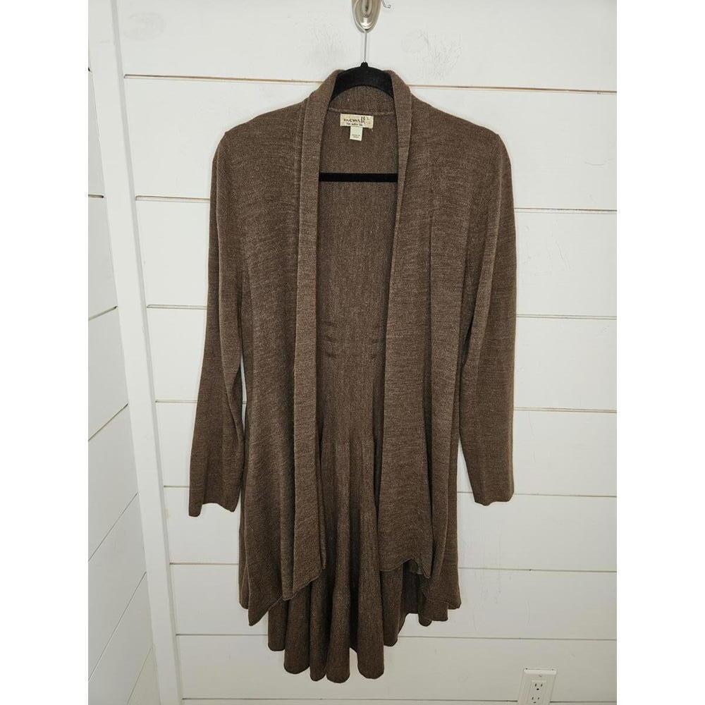 One World large brown open front tiered cardigan